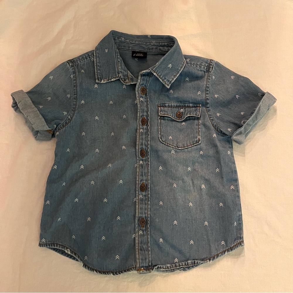 2t Boys Blue Jean Button Down Short Sleeve Shirt